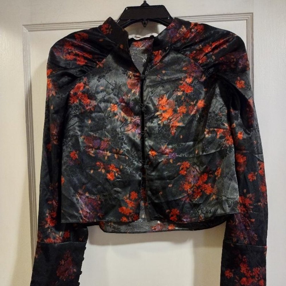 Zara Silky Jacket with Mandarin Collar, Size XL